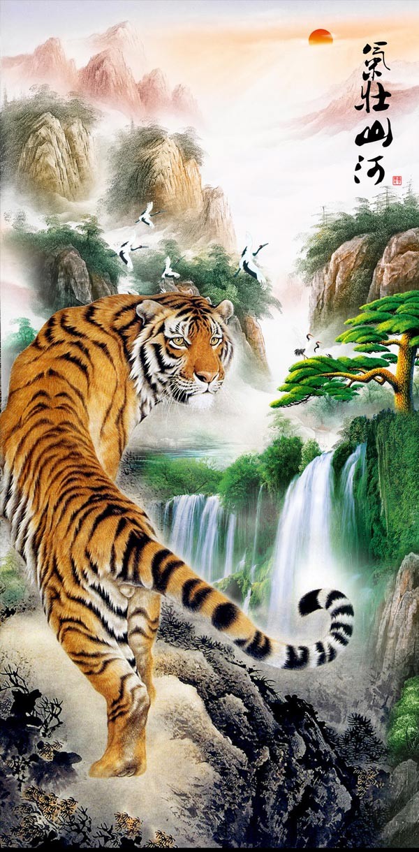 辦公室設(shè)計(jì)掛虎畫，上山虎和下山虎那種更適合
